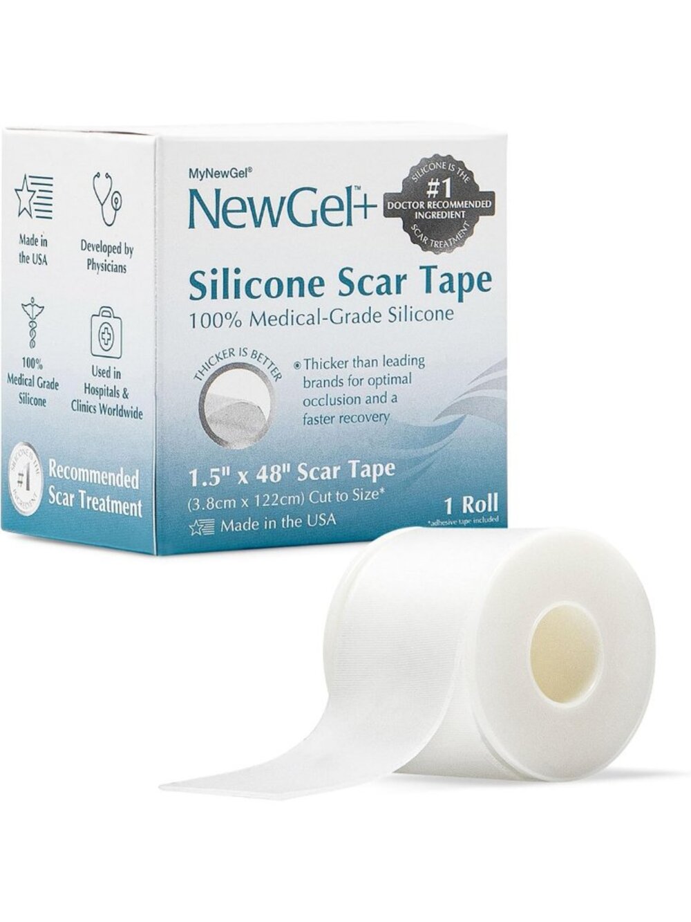 Medical-Grade Silicone Scar Tape Roll, 1.5" x 48", Effective Scar Treatment